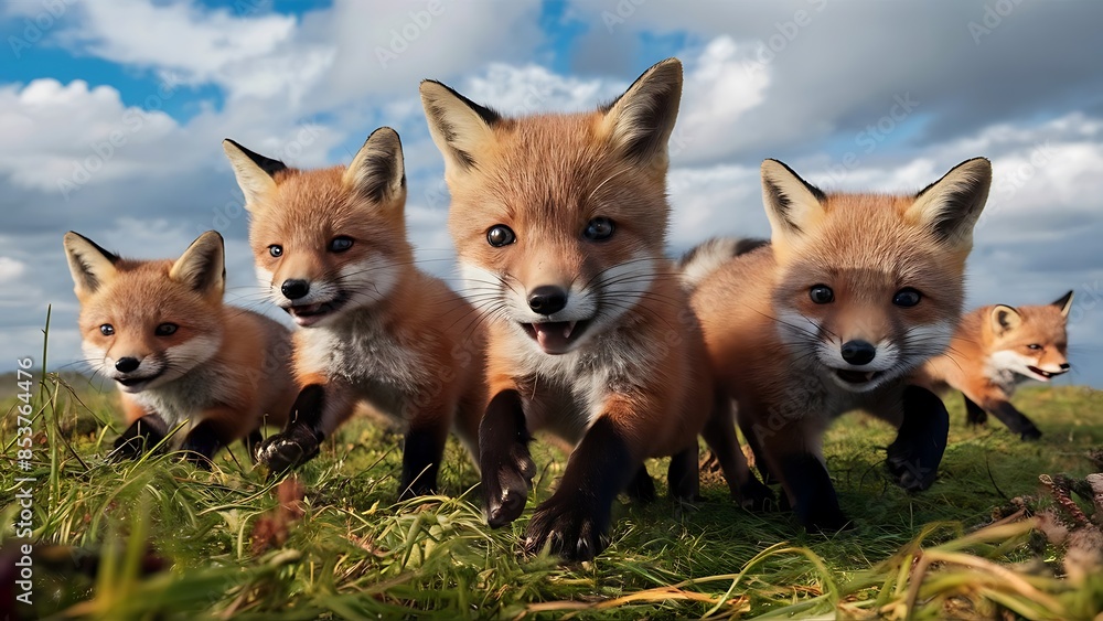 Fototapeta premium Wild baby red foxes (High Quality Wallpaper Wild Photography)