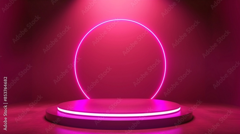 pedestal podium for product presentation in neon pink color pedestal podium for product presentation in neon pink color