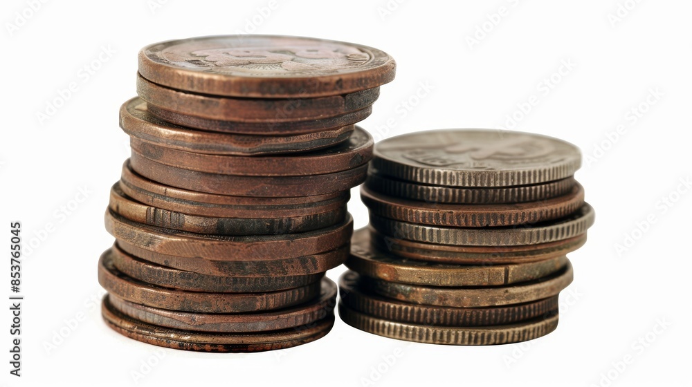 Stack of Old Coins Isolated on White Background, Generative AI Stack of Old Coins Isolated on White Background, Generative AI