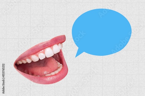 Murais de parede Collage creative illustration open speak 
 mouth communication