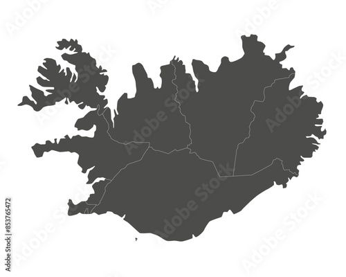 Vector blank map of Iceland with regions and administrative divisions. Editable and clearly labeled layers.