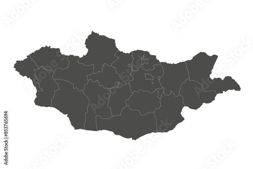 Vector regional blank map of Mongolia with provinces and administrative divisions. Editable and clearly labeled layers.