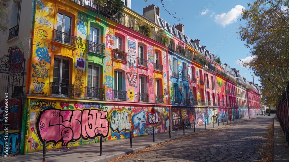 Fototapeta premium Historic Monuments with Modern Graffiti: Show historic monuments adorned with colorful, modern graffiti, representing the intersection of historical significance and contemporary culture.