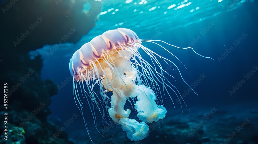 Fototapeta premium Stunning Jellyfish Spotted in Oceans Depths