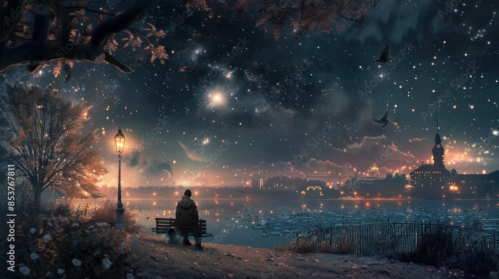 Fototapeta premium digital art of Stargazing victorian twilight lighting 