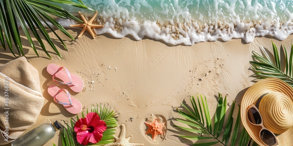 Beach Essentials Layout with Tropical Vibes Beach Essentials Layout with Tropical Vibes