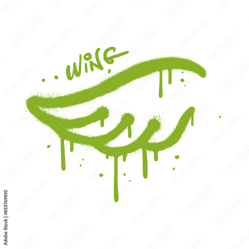 Naklejka premium Spray Painted Graffiti wing. Sprayed grunge element isolated. Urban graffiti wing with over spray in green over white. Vector textured illustration.