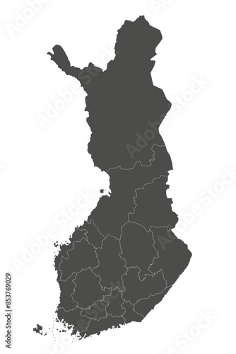 Vector blank map of Finland with regions or counties and administrative divisions. Editable and clearly labeled layers.