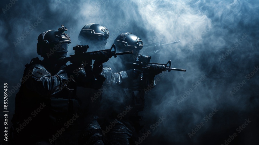 Special police force SWAT tactical team in team action