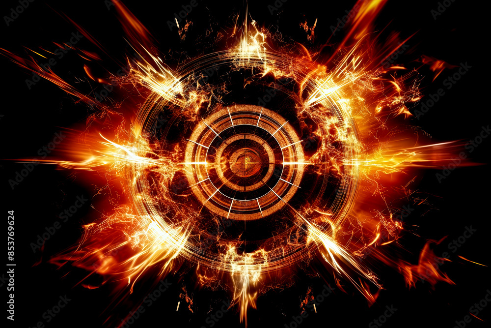 Obraz premium Fiery target on a black background. Generative Ai