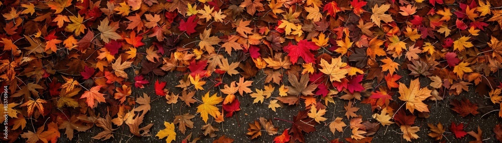 Vibrant autumn leaves in various shades of red, orange, and yellow covering the ground, creating a colorful and seasonal landscape scenery. Vibrant autumn leaves in various shades of red, orange, and yellow covering the ground, creating a colorful and seasonal landscape scenery.