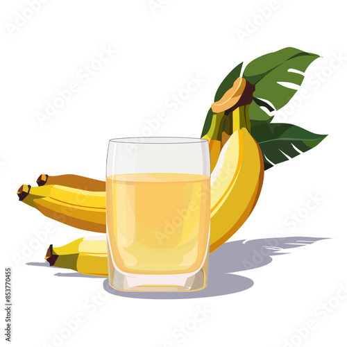 Full glass of yellow freshly squeezed banana juice. Isolated vector summer drink for flat design