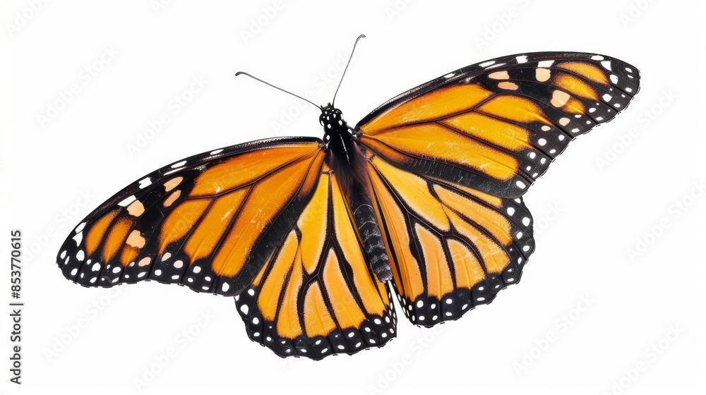 Fototapeta premium Beautiful Monarch Butterfly on White Background, Generative AI