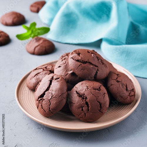 group of dark chocolate cookies in plate