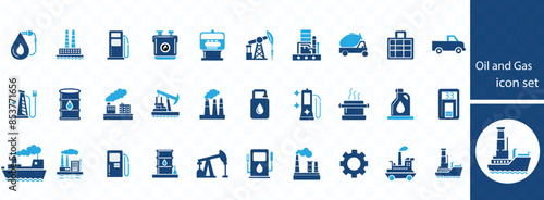 Oil and Gas icon set. Containing fuel, refinery, petroleum, oil well, gas pump, and more