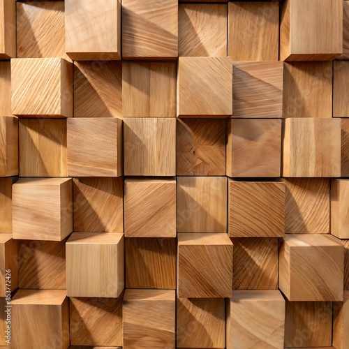 Contemporary 3D Wooden Cube Mosaic - Textured Parquet Puzzle Artwork