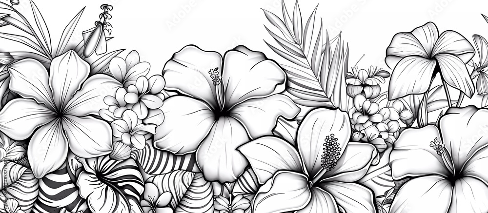 custom made wallpaper toronto digitalseamless vintage floral illustration pattern in vector line art style in monochrome black ink style featuring peonies and roses and daisies