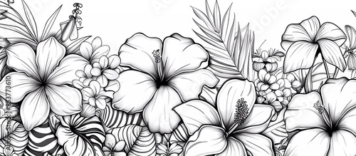 Wallpaper Mural seamless vintage floral illustration pattern in vector line art style in monochrome black ink style featuring peonies and roses and daisies Torontodigital.ca