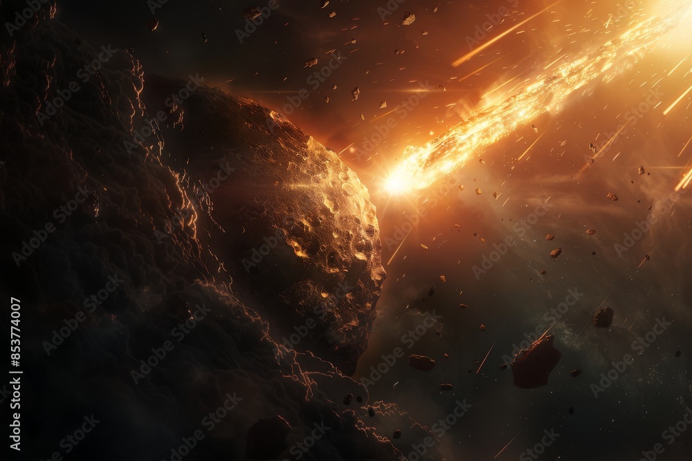 Obraz premium Meteor Falling, Comet Armageddon, Devastating Meteorite, Cosmic Catastrophe, Apocalypse
