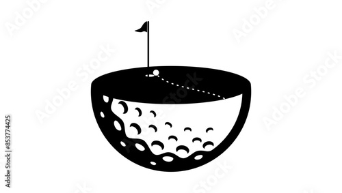 Golf Ball on golf field, black isolated silhouette