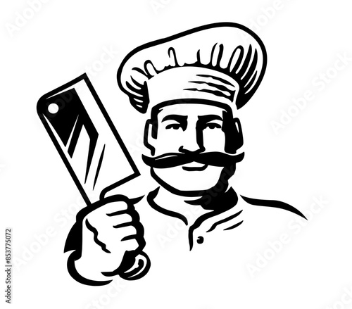 Wallpaper Mural Chef with butcher knife emblem. Male cook logo. Hand drawn drawing for barbecue restaurant menu Torontodigital.ca