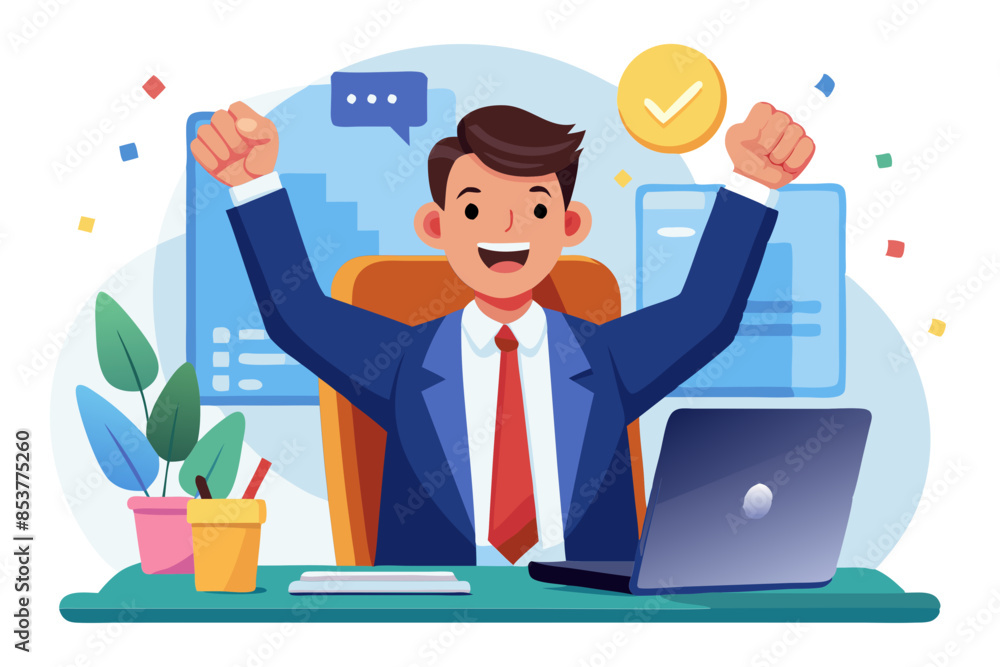 Portrait of a happy young man businessman who is happy about financial success sitting in the office at the table holding a credit card in his hands and showing a victory gesture with his hand modern Portrait of a happy young man businessman who is happy about financial success sitting in the office at the table holding a credit card in his hands and showing a victory gesture with his hand modern
