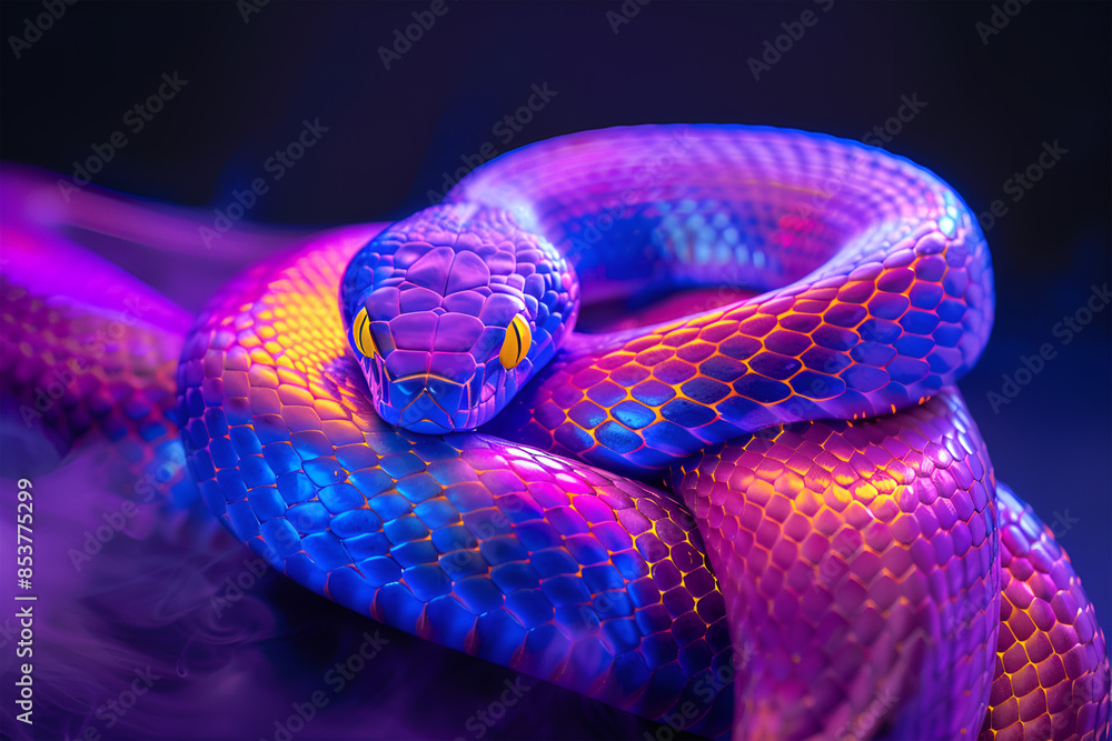 Fototapeta premium Neon 3D image of wonder and joy neon pretty snake characte