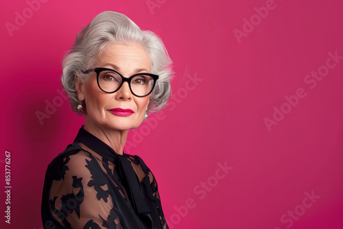 Elegant Elderly Woman in Trendy Eyeglasses
