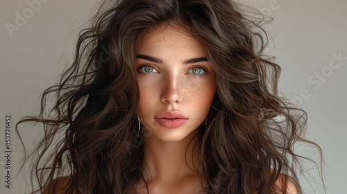 Wallpaper Mural Brunette girl with long and shiny curly hair . Beautiful model woman with wavy hairstyle  Torontodigital.ca