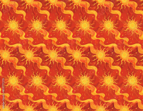 Seamless pattern - Midday Sun - Vector 2D Flat Design © Nat
