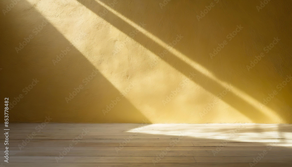 light background of yellow empty wall with shadows, highlights and sun rays, summer spring background cover wallpaper for product presentation, abstract minimalistic light background of yellow empty wall with shadows, highlights and sun rays, summer spring background cover wallpaper for product presentation, abstract minimalistic