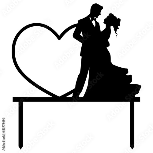 silhouette of bride and groom toping cake