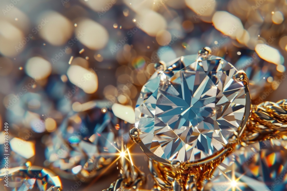 Fototapeta premium Gold Diamond Jewelry Closeup, Luxury Precious Gift, Marriage Brilliants, Precious Brilliant Jewelry