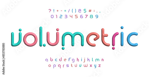 Futuristic innovative 3D colorful alphabet, thin geometric letters, unique kiddie technological toy design, trendy contemporary typeface, fun typographic art, creative logo. Vector typeset.