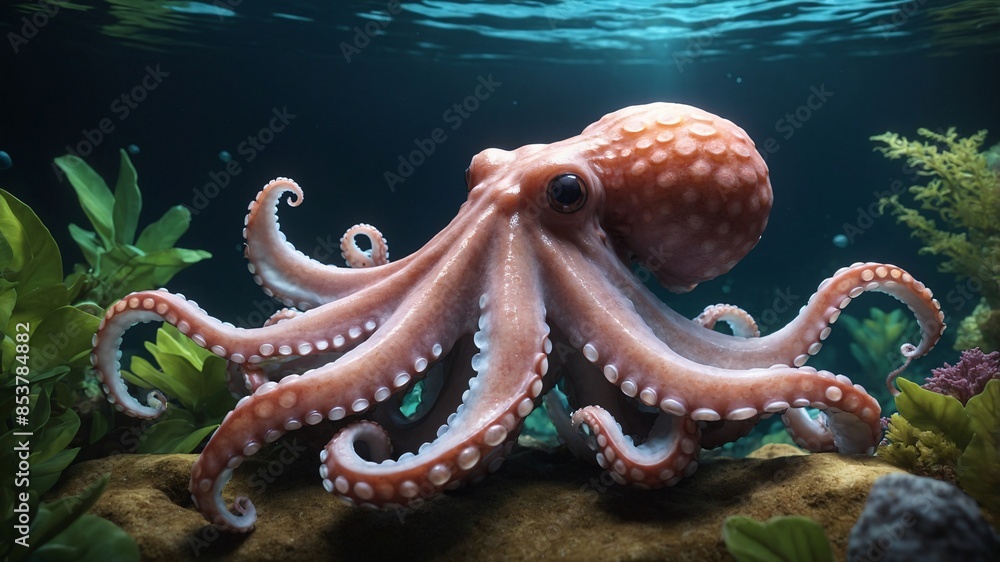 Octopus Underwater in a Dreamy Setting Octopus Underwater in a Dreamy Setting