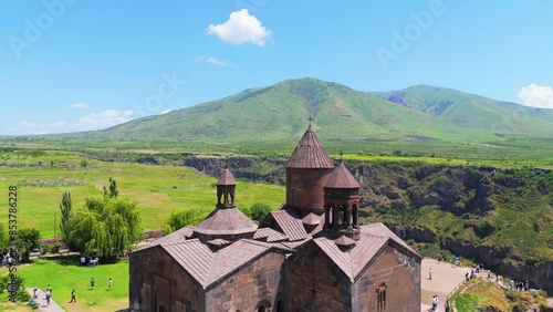 Saghmosavank Monastery located in the village of Saghmosavan in the Aragatsotn Province of Armenia. Тaken with a drone photo