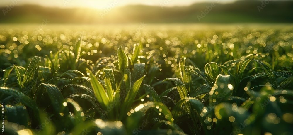 Sprouts in the spring field. Agriculture banner. Sprouting seeds from a low angle view. Germination concept Sprouts in the spring field. Agriculture banner. Sprouting seeds from a low angle view. Germination concept