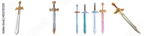 Fantasy Swords Collection 3D Rendered, Magical Weapons, Blades, Gold, Jewels, Black Background