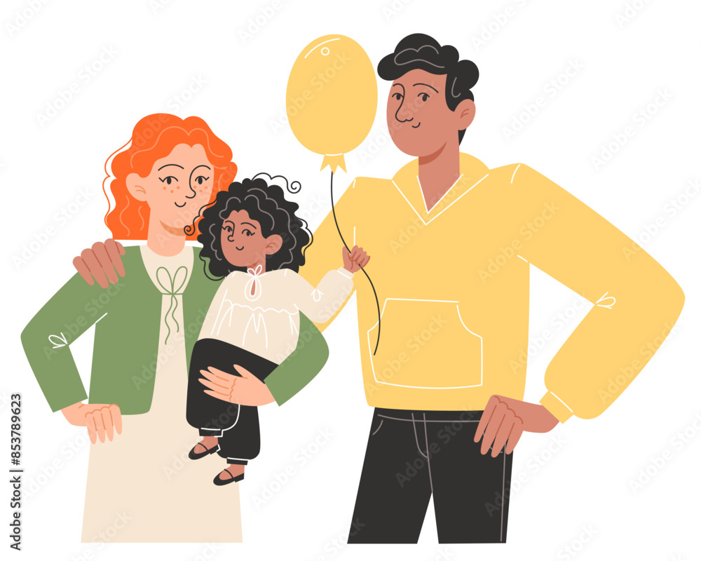 Happy international family are standing next to each other