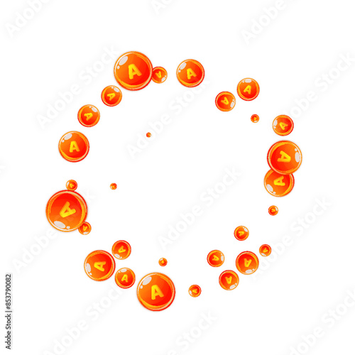 Vitamin A round capsules scattered randomly.