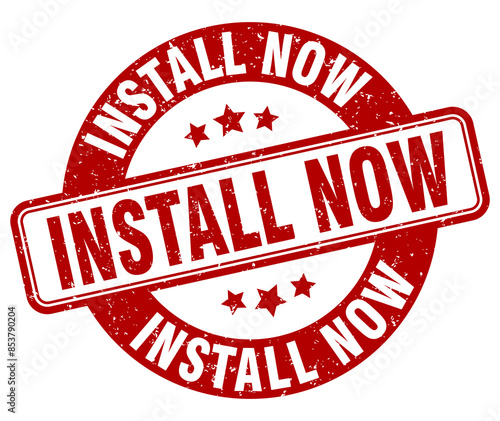 install now stamp. install now label. round grunge sign