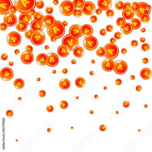 Vitamin A round capsules scattered randomly.