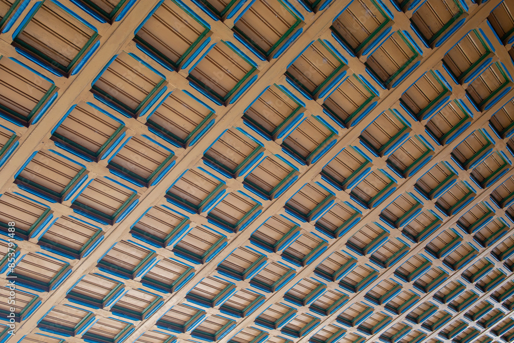 Multiple squares shaped pattern ceiling, perspective view, abstract texture backdrop Multiple squares shaped pattern ceiling, perspective view, abstract texture backdrop