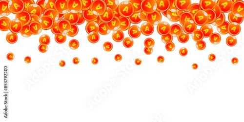 Vitamin A round capsules scattered randomly.