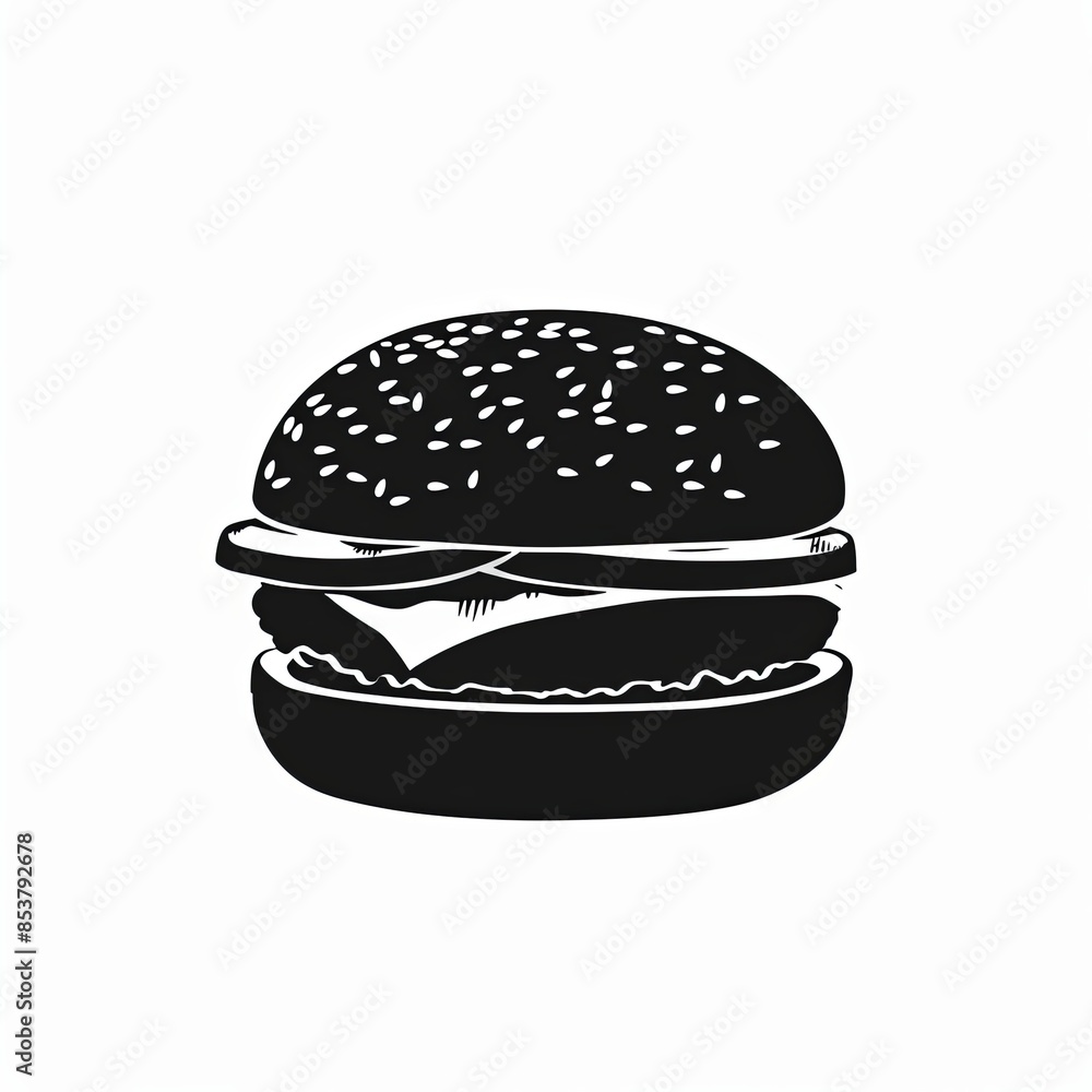Burger in black color, logo, white isolated background, flat image, minimalism Burger in black color, logo, white isolated background, flat image, minimalism
