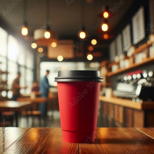 Vibrant Takeaway Cup in Various Colors with a Blurred Coffee Shop Background for Mockup and Branding Use