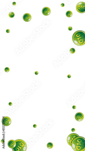 Vitamin Q10 round capsules scattered randomly.