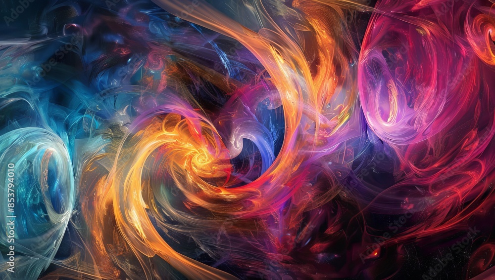 A swirling vortex of energy and light, representing the concept of quantum entanglement in space with colorful background. The colors should be vibrant and mesmerizing A swirling vortex of energy and light, representing the concept of quantum entanglement in space with colorful background. The colors should be vibrant and mesmerizing