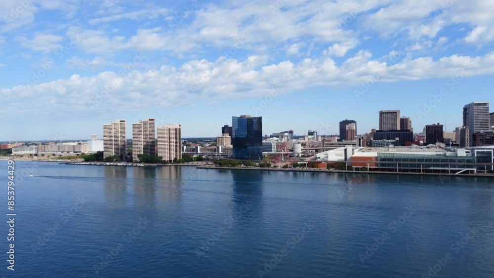 Detroit skyline and cityscape, drone point of view, Michigan, USA Detroit skyline and cityscape, drone point of view, Michigan, USA