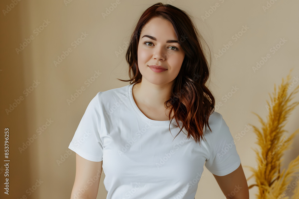 Obraz premium Plus Size White T-Shirt Mockup Template. High-quality mockup 